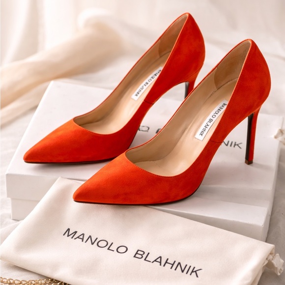 Manolo Blahnik Shoes - Manolo Blahnik Orange Suede Pumps Size 37 (US 7) Pointed Toe Stiletto Heels